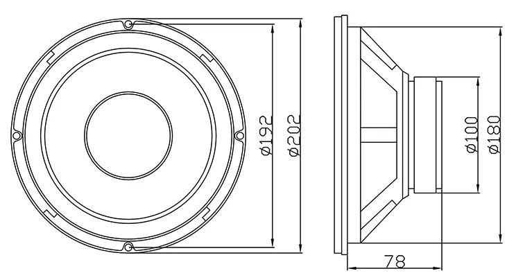 Głośnik niskotonowy BLOW B-200 20cm rozmiary
